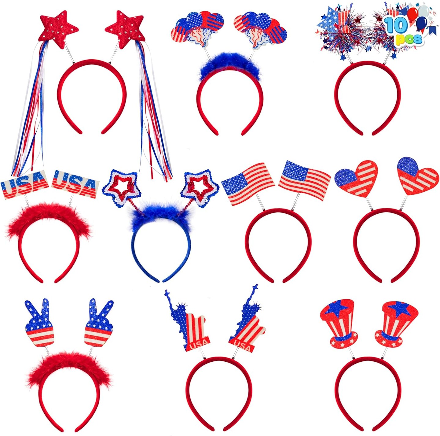 10 Pcs 4th of July Patriotic Headband, American Flag Headbands for Women, 4th of July Accessories
