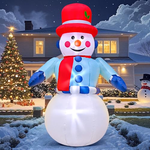 6 FT Christmas Inflatables Snowman Outdoor Yard Decorations Christmas Blow up Snow Man with LED Lights Red Hat Winter Outside Decor for Holiday Party Patio Garden Lawn Xmas Gifts