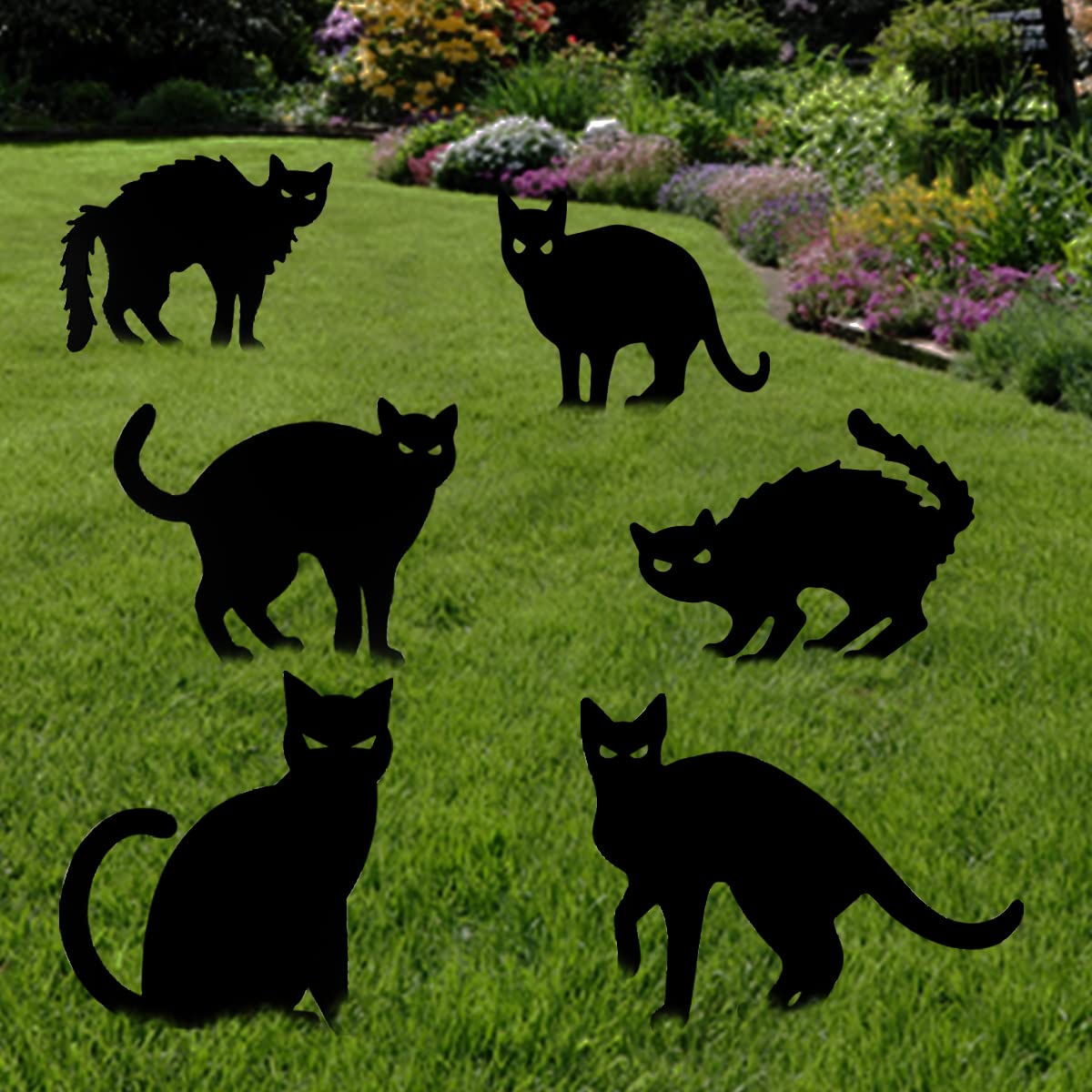 6 Pack Halloween Black Cat Yard Signs with Stakes Scary Silhouette Halloween Decorations for Outdoor Yard Lawn Garden Halloween Decor &#x26; Organizer Storage Tote Bag