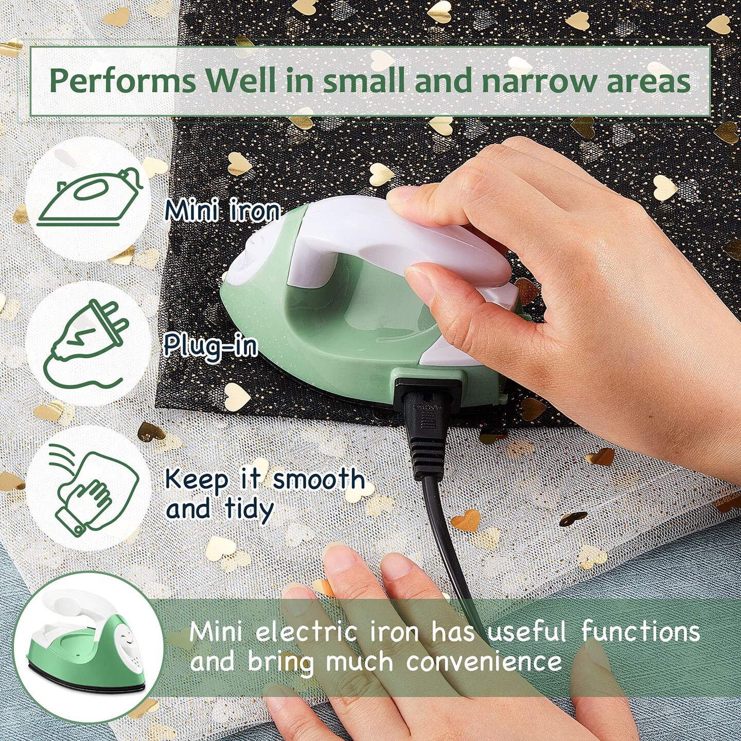 Mini Craft Iron Mini Heat Press Small Portable Tiny Iron with Charging Base Accessories for Fuse Beads Patch DIY Shoes T-Shirts Heat Transfer Vinyl Projects(Green)