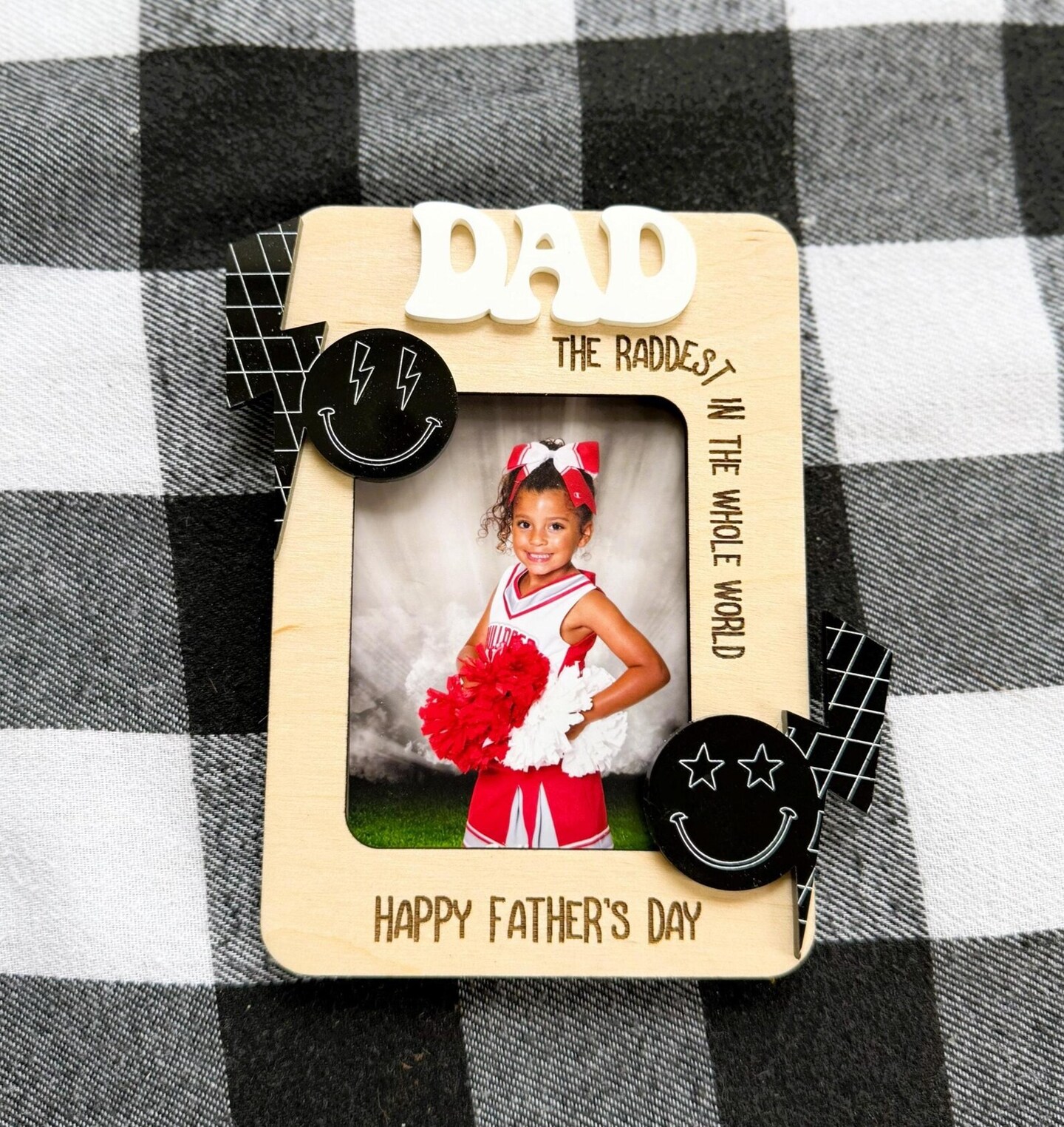 Retro Father's Day Gift - Fits Wallet Size Photo - Lightning Bolt Photo Magnet - Engraved Wood Photo Magnet for Dad 469675260935766016