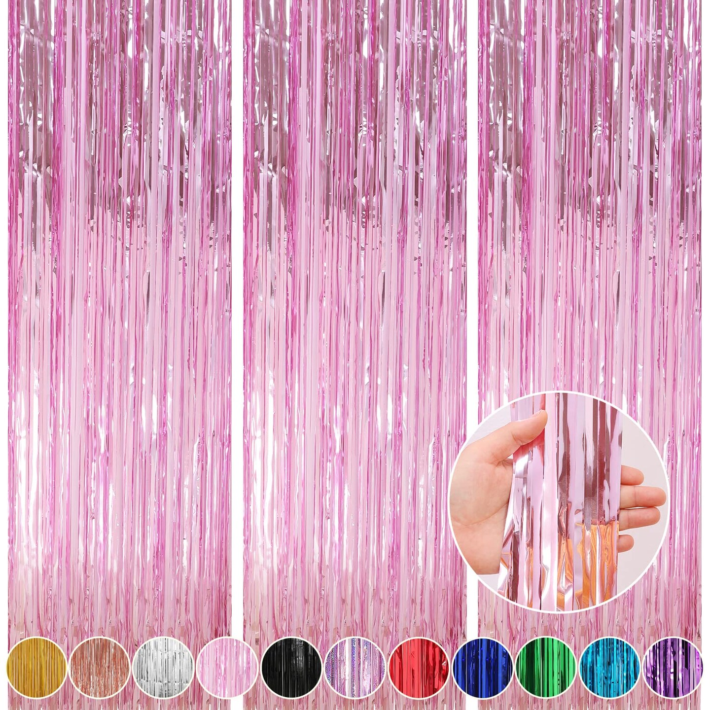 3 Pack 3.3 x 9.9 ft Pink Foil Fringe Glitter Curtains Party Decorations, Tinsel Backdrop for Parties, Door Streamers for Birthday, Photo Booth Backdrops, Party Decor