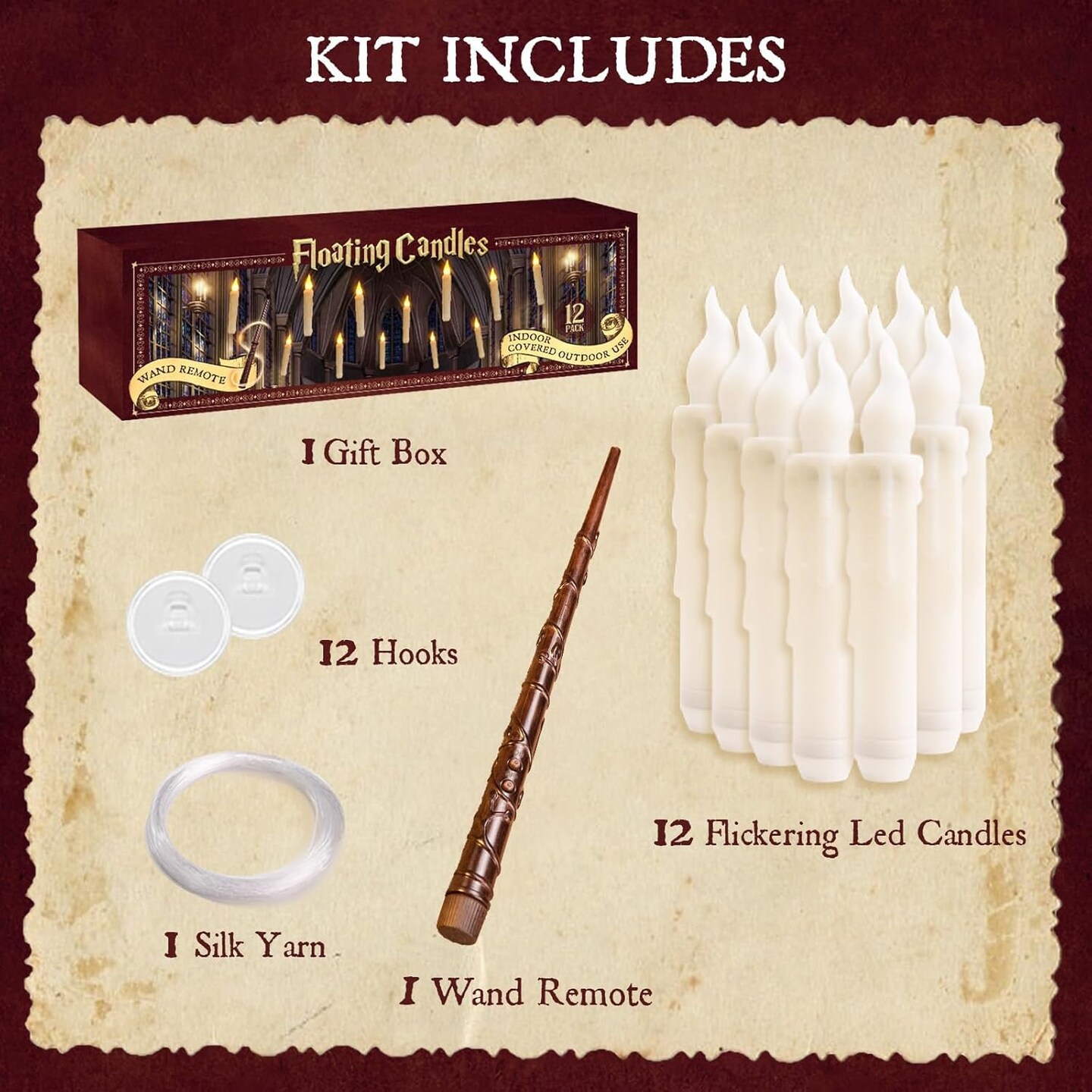Halloween Decorations - Floating Candles with Wand - 12 Pcs Magic Flickering Warm Light Flameless Floating LED Candle Christmas Decor for Indoor Classroom Bedroom Party