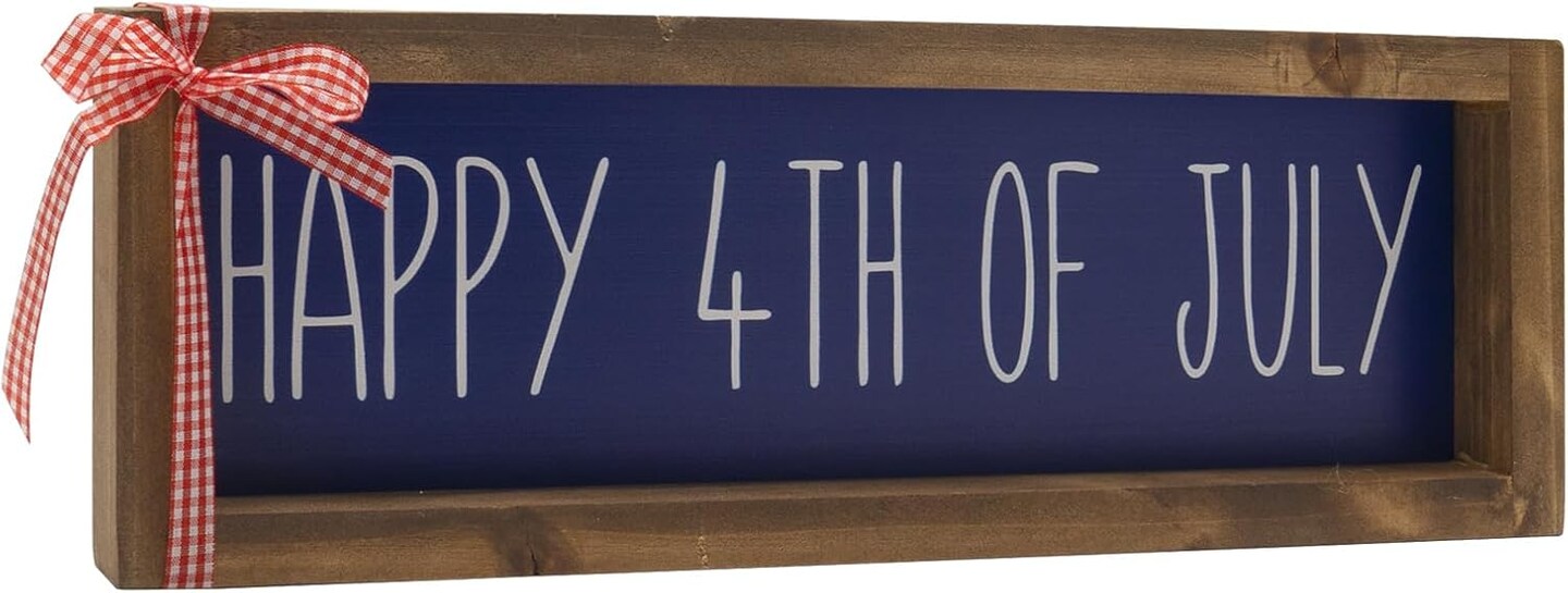 Happy 4th Of July Sign Independence Day Decorations For Home Wooden Patriotic Indoor Table Top Centerpieces Wall Mantle Office American Fourth Of July Wood Signage Farmhouse Decor