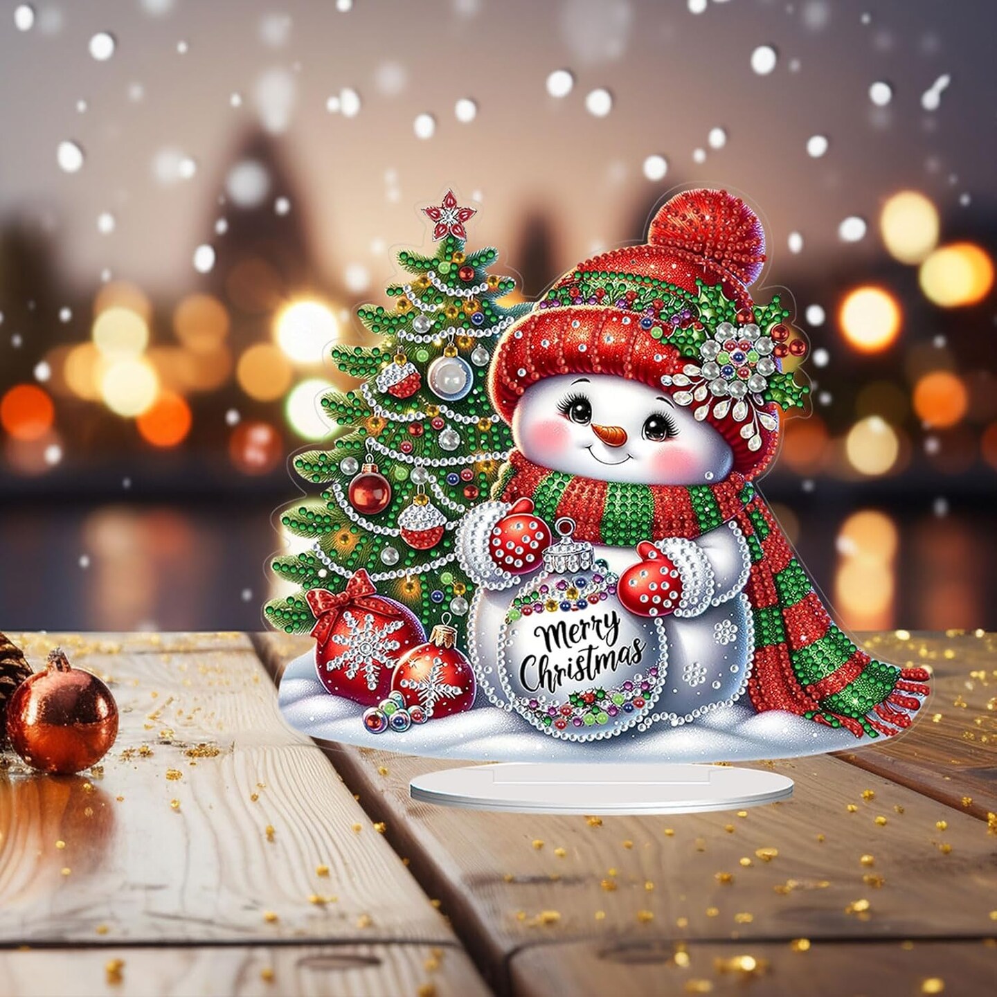 DIY Tabletop Diamond Art Painting Kit&#xFF0C;8.81x7.87inch Special Shaped Rhinestone Desk Placement Ornament&#xFF0C;Home Stand Up Gem Painting Craft Kit&#xFF0C;Double Sided(Christmas Tree and Snowman)