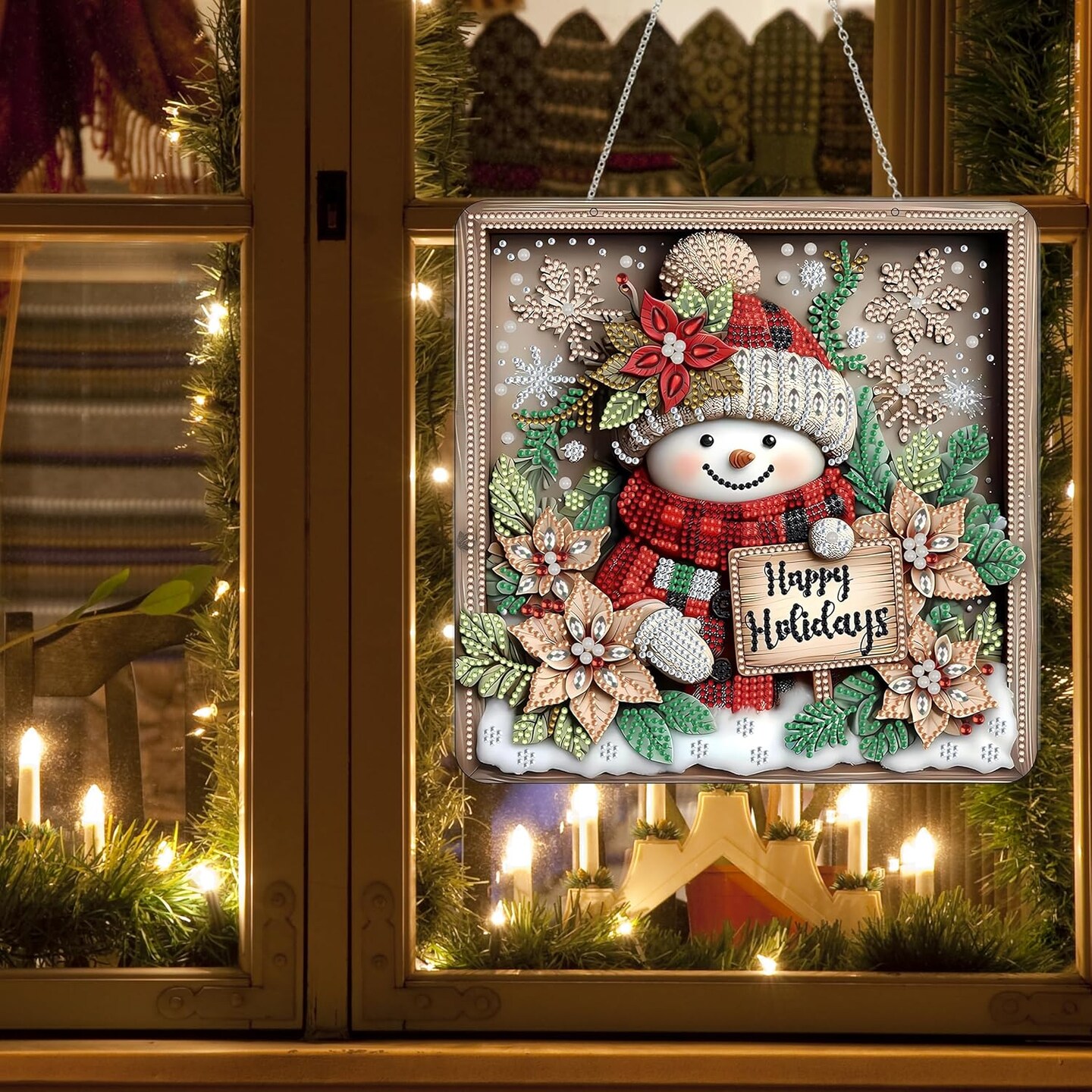 DIY Acrylic Diamond Art Wreath Kit – Special Shaped Rhinestone 5D Christmas Snowman Hanging Ornament