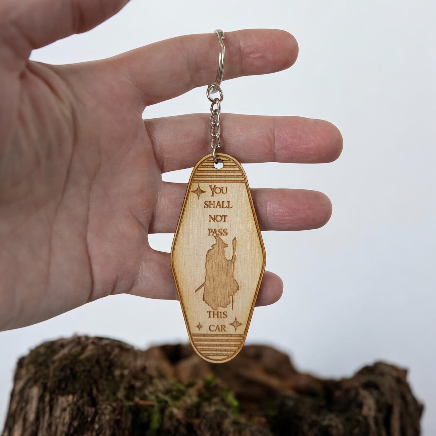 Keychain - You shall not pass this car - Birch wood