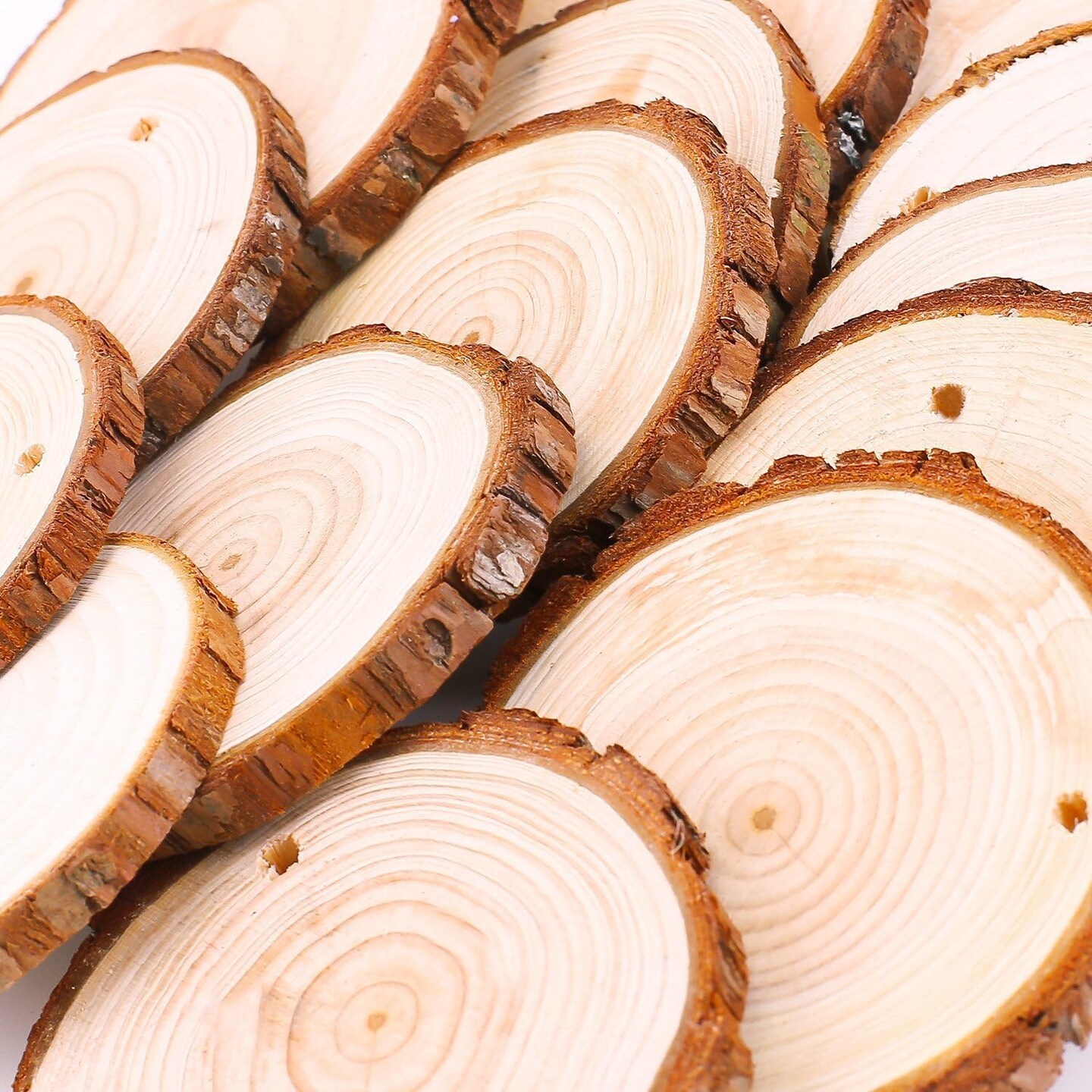 30-Pack Natural Wood Slices (2.4–2.8 Inches) – Unfinished Craft Wood Circles with Pre-Drilled Holes for DIY Projects, Arts & Crafts, and Christmas Ornaments