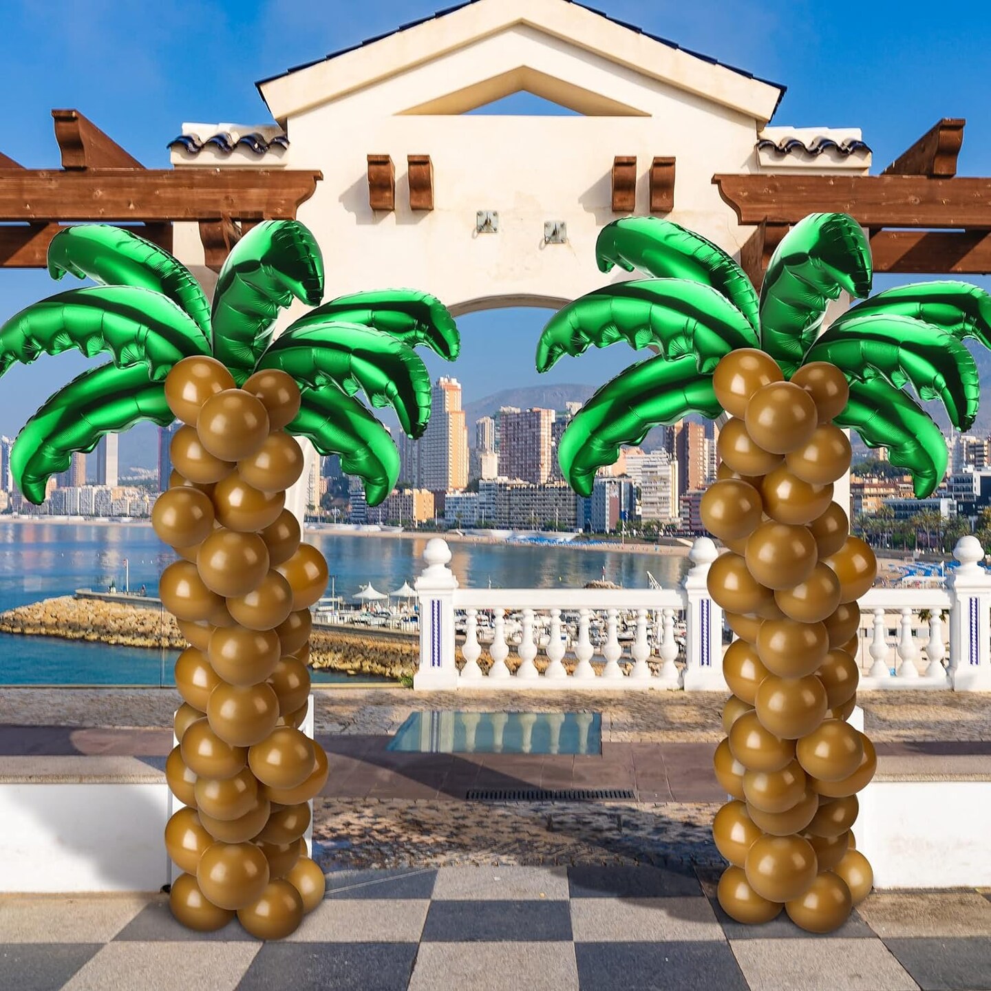 100 Pcs Palm Tree Leaves Balloons Coconut Balloons Set 10 Pcs Foil Green Coconut Tree Leaves 90 Pcs Brown Latex for Hawaii Luau Tropical Party Birthday Baby Shower