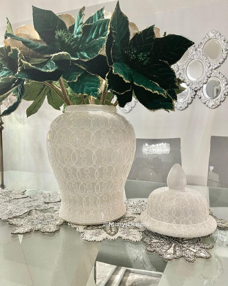 Totally Glam Aura Ginger Jar White Tall Vase for Flowers