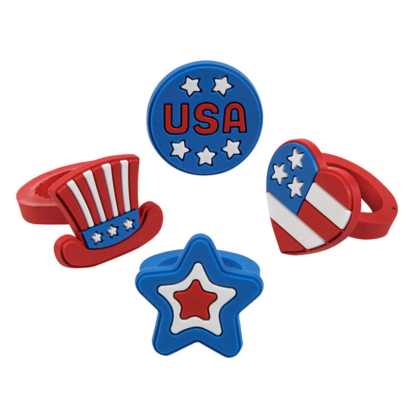 1&#x22; Patriotic Red, White &#x26; Blue Rubber Rings Assortment 24 Pc.