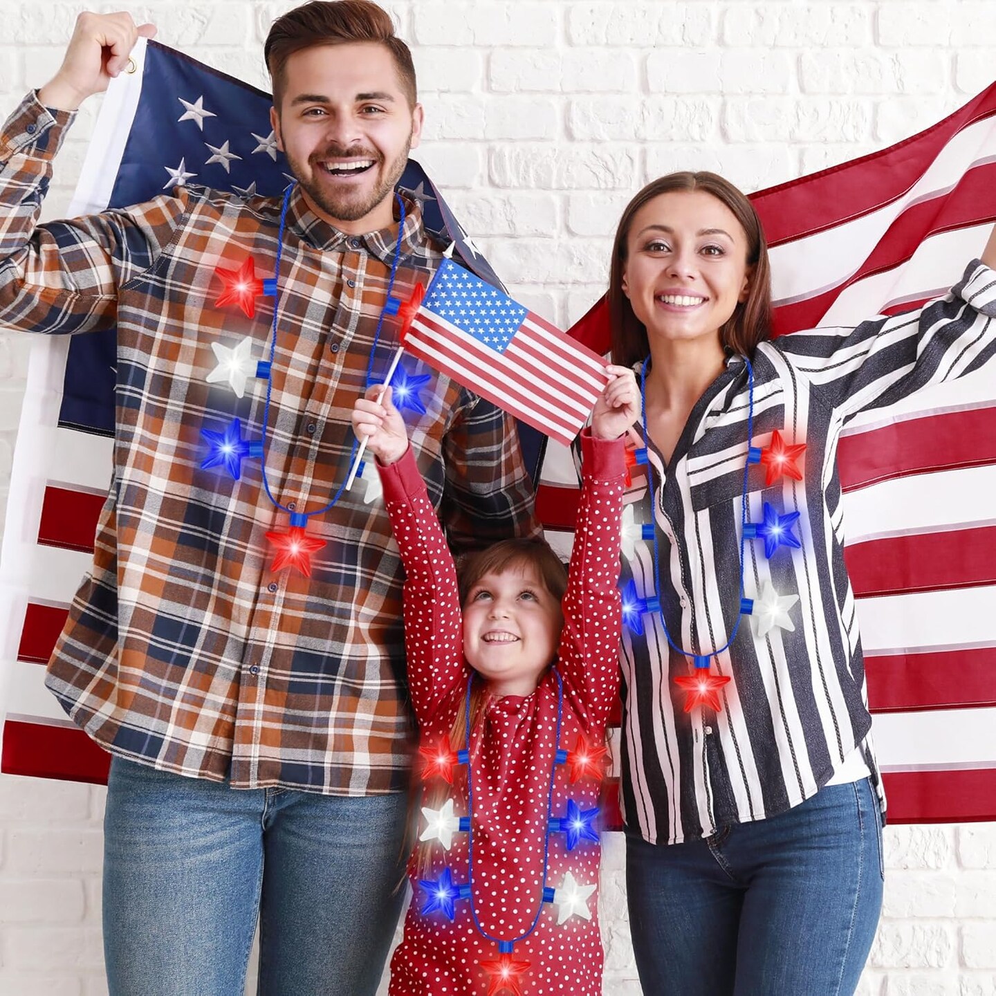 4th of July Necklace Accessories, 1PCS Light up Independence Day Necklaces Party Favor, Red White Blue Patriotic Fourth of July 7 Light Necklace
