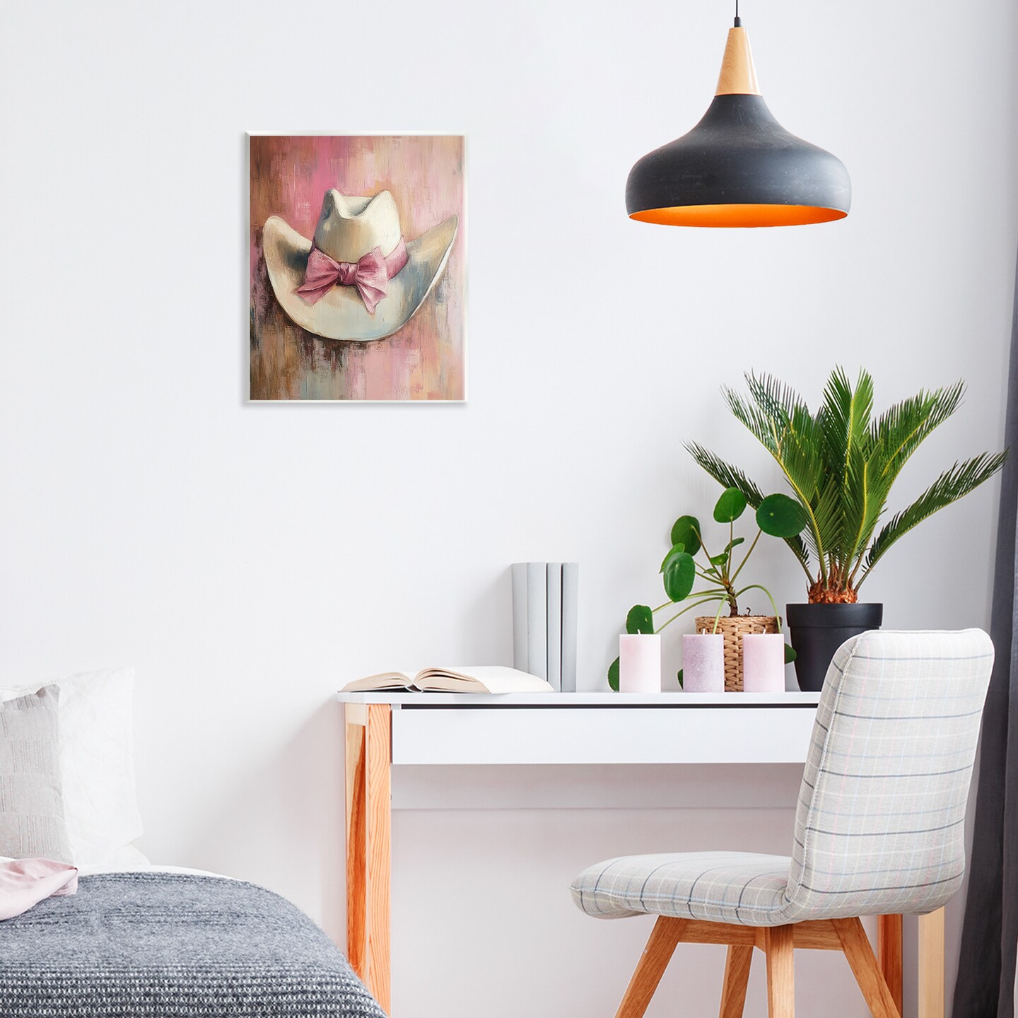 Stupell Industries Cowgirl Hat with Bow over Pink Wall Plaque, design by Petal Prints Design