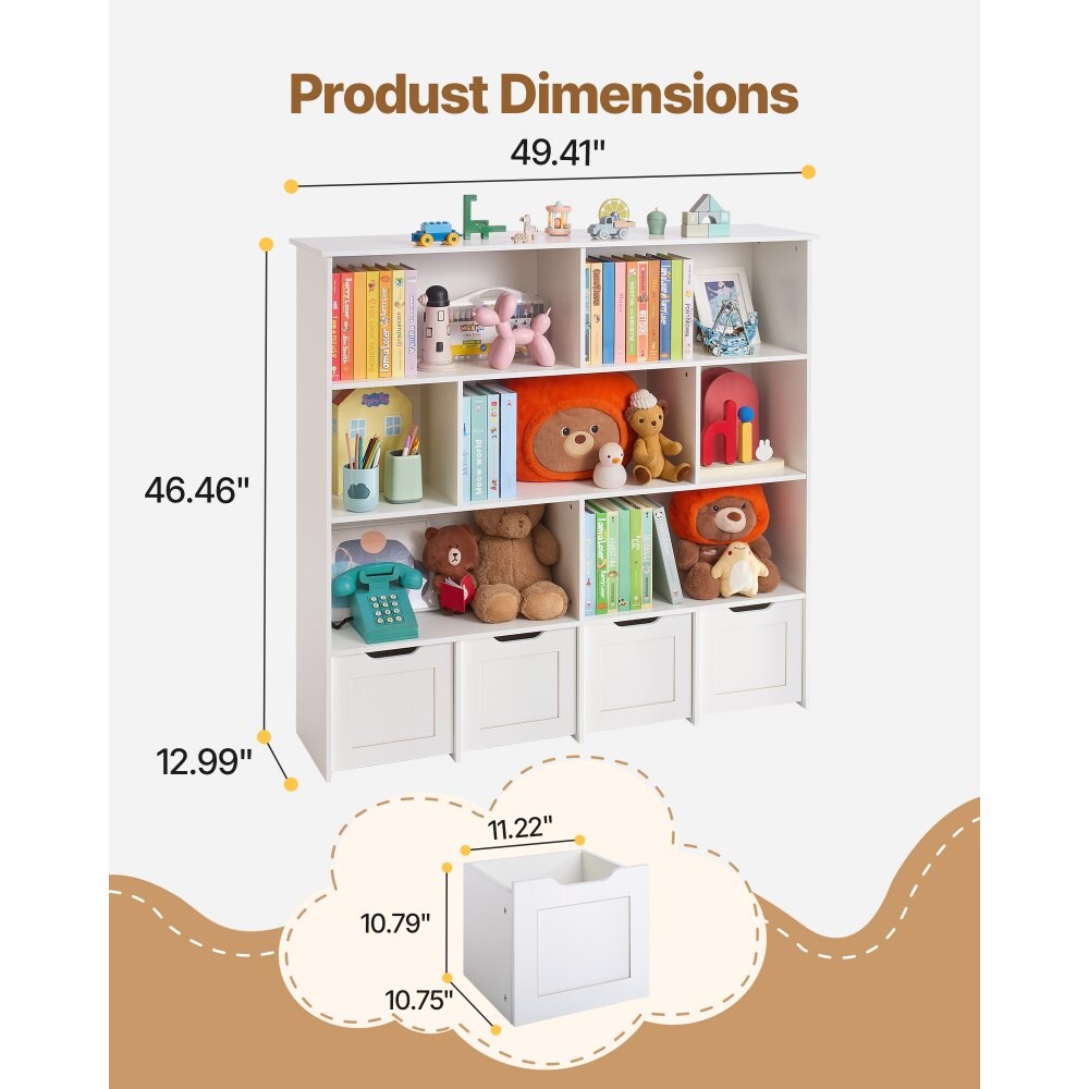 Kids Toy Storage Organizer with 11 Compartments 4 Drawers and Top Shelf Wooden Playroom Cabinet with Anti Tip Safety Kit