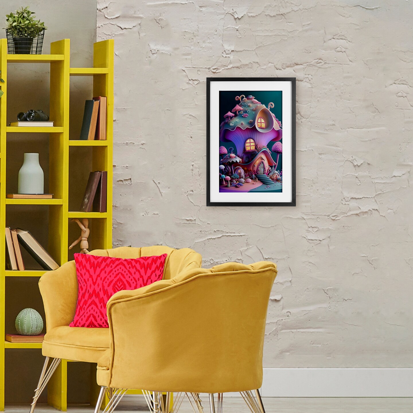 Stupell Industries Magicville Fairytale Mushroom House Framed Print Under Glass, design by Sasha