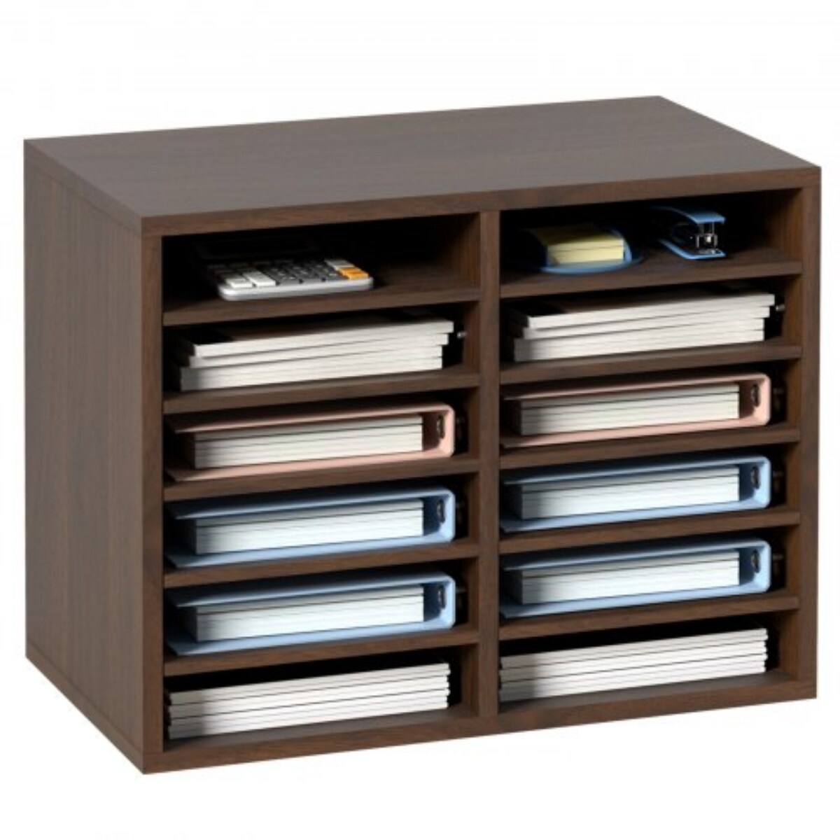 Wood Literature Organizer File Sorter with Removable Shelves Mailbox Slots for Office