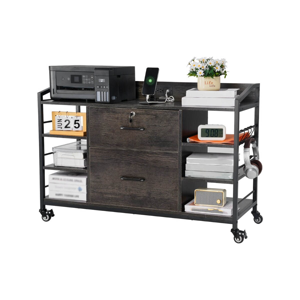 2 Drawer Metal File Cabinet Lateral Storage with Lock 6 Shelves for Letter A4 Legal