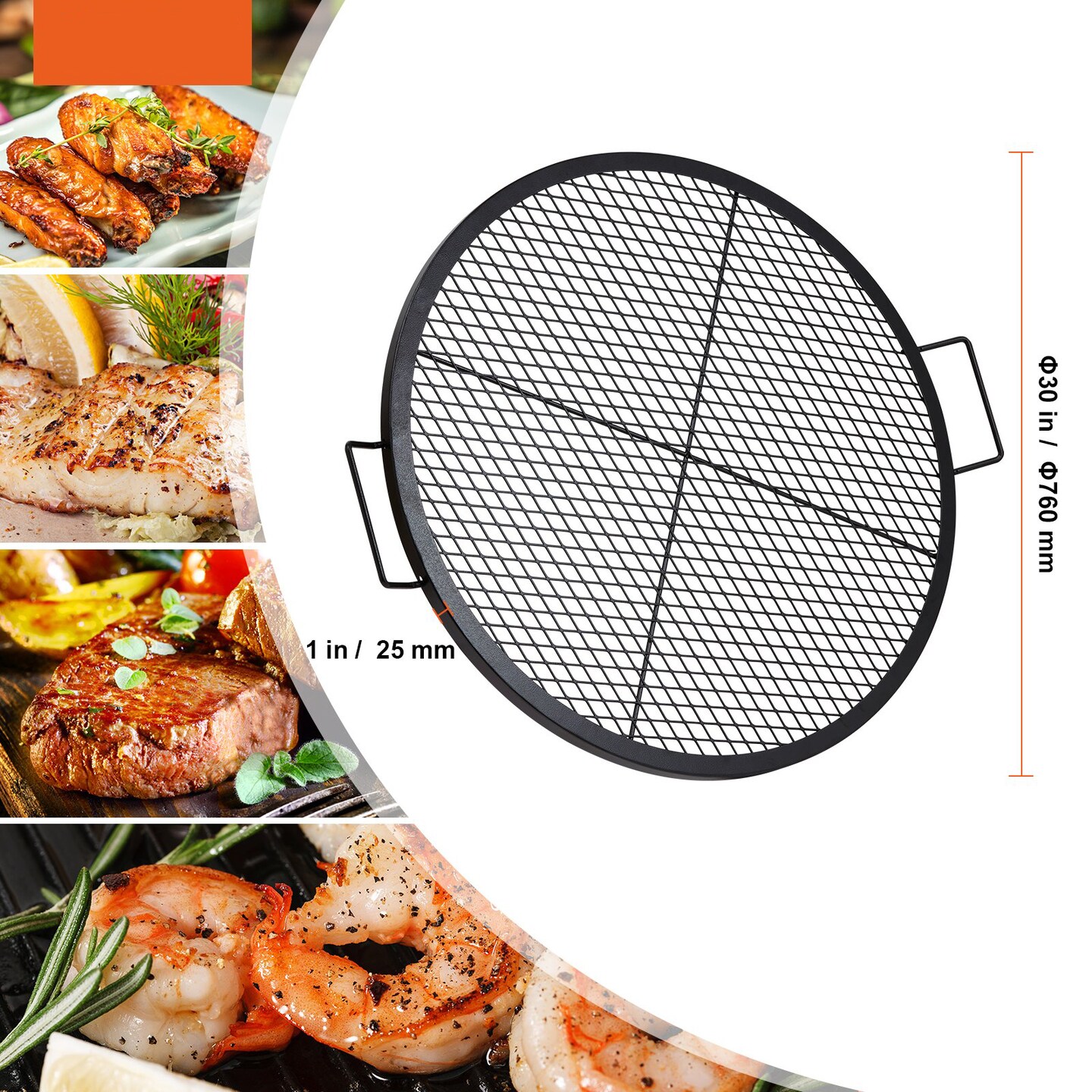 Fire Pit Cooking Grate Rectangle X-Marks Heavy Duty Steel BBQ Grill Grid
