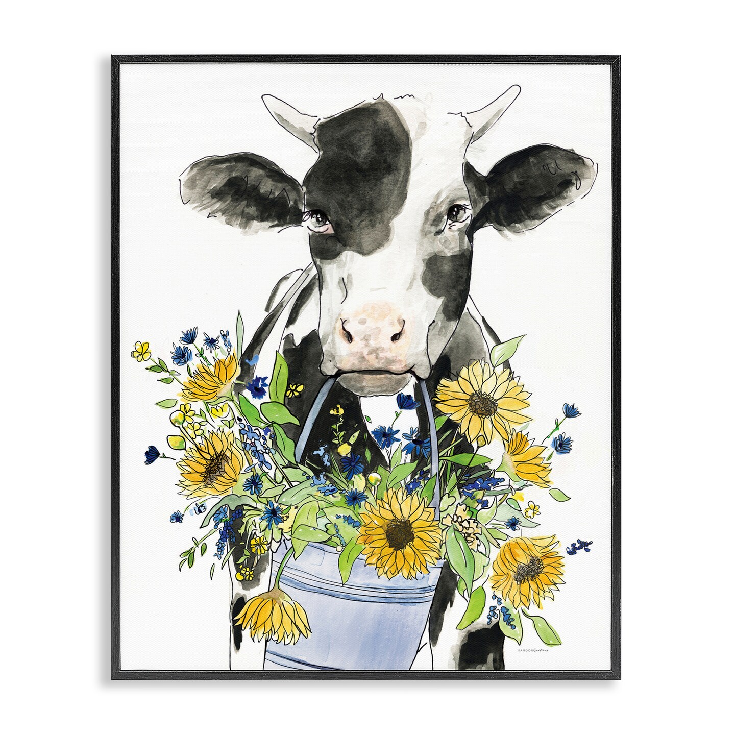 Stupell Industries Bessie in the Sunflowers Cow Framed Giclee, design by Kamdon Kreations