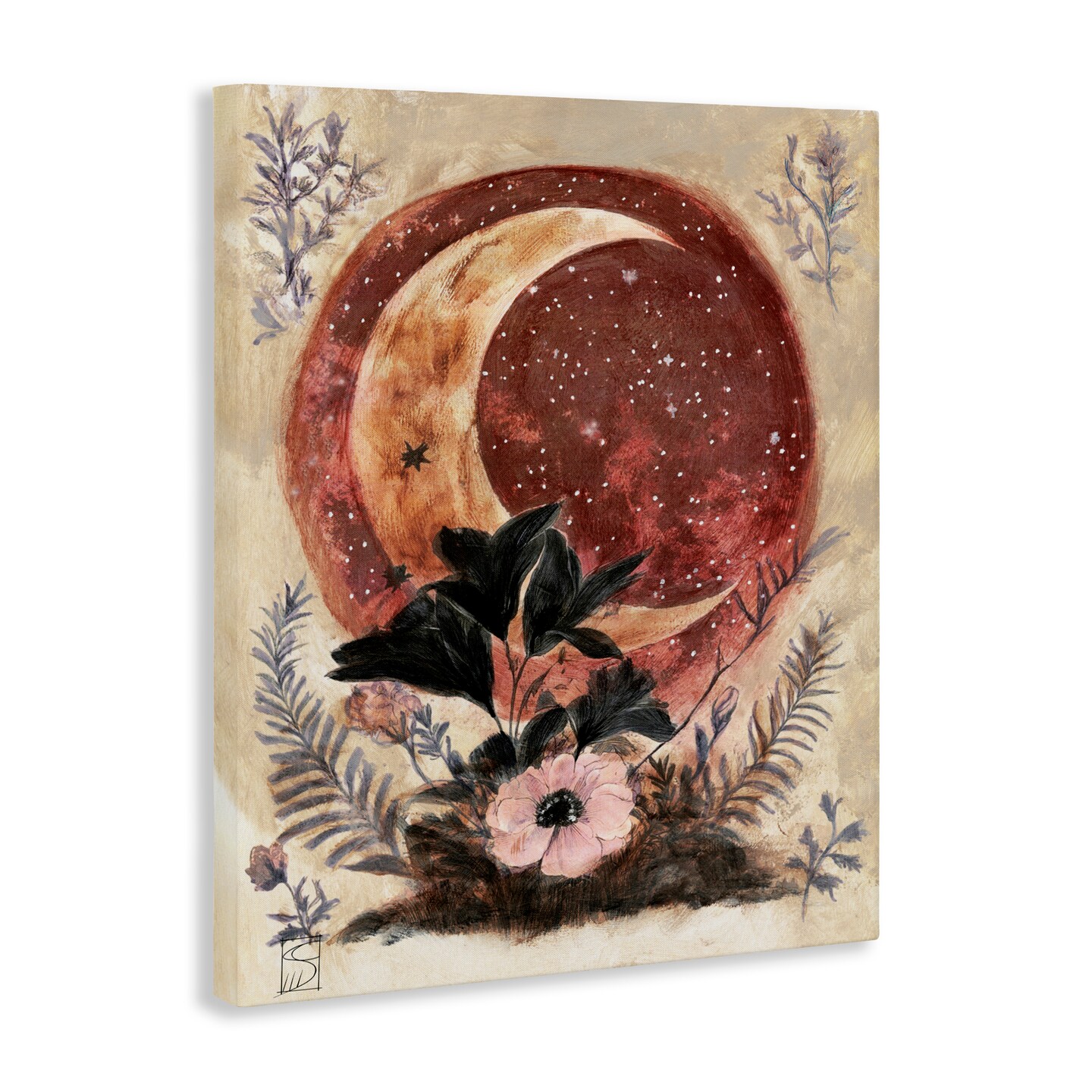 Stupell Industries Crescent Moon & Florals Canvas, design by Sara Culpepper