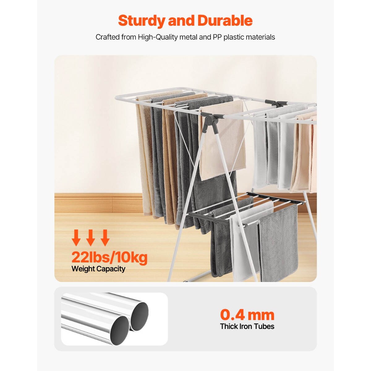 White-Grey Foldable 2-Tier Laundry Drying Rack with Rods and Clips
