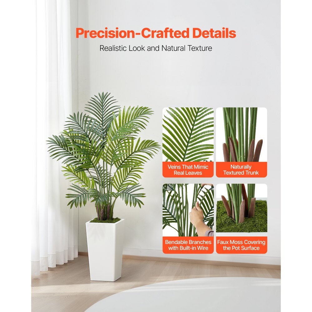 Artificial Areca Palm Tree with White Planter Faux Tropical Plant for Home Office Decor