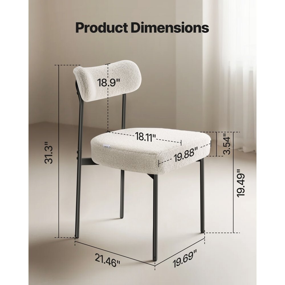 White Nordic Dining Chairs Set Metal Frame Teddy Plush Cushioned Seats