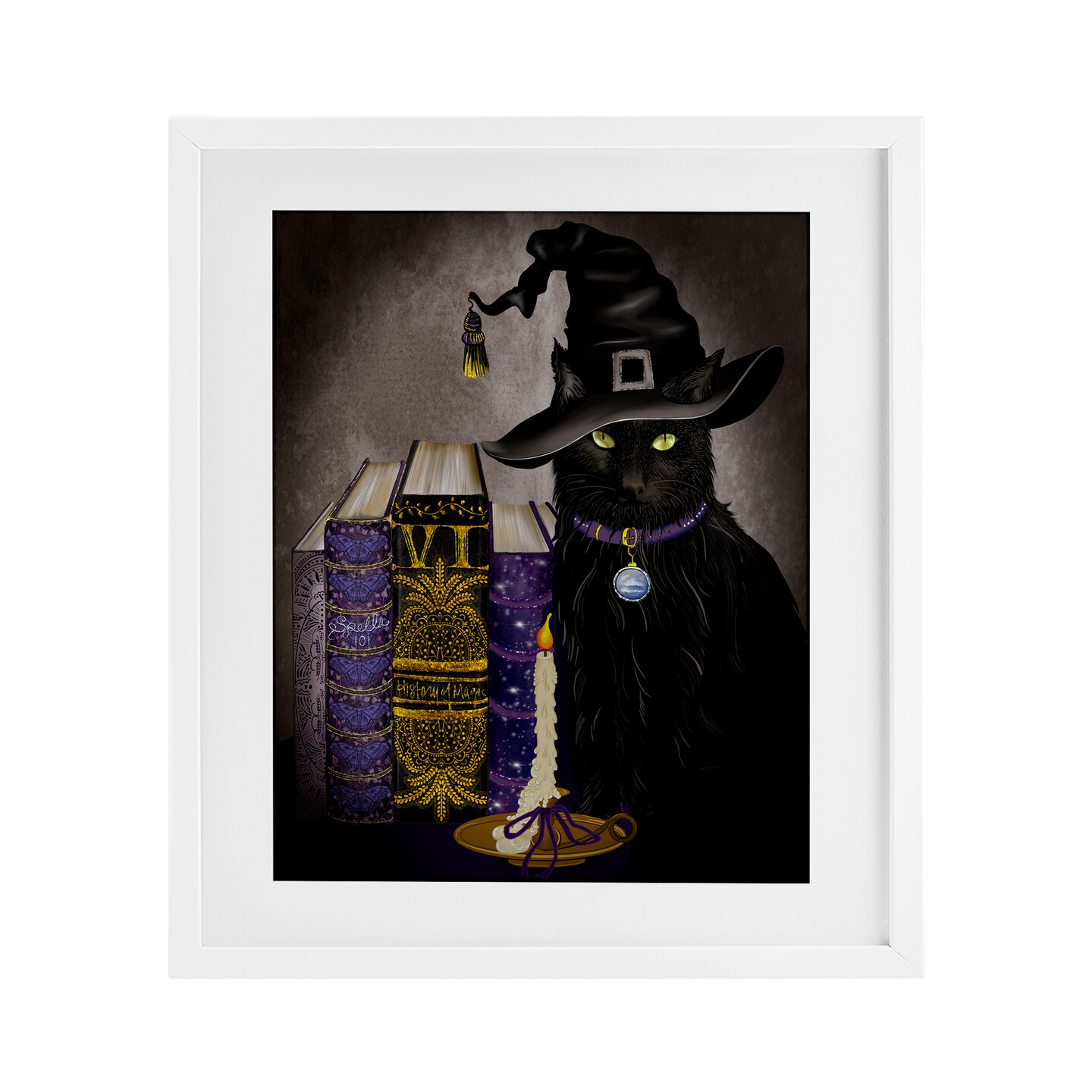 Stupell Industries Black Cat Gothic Books Framed Print Under Glass, design by Lori Mosley
