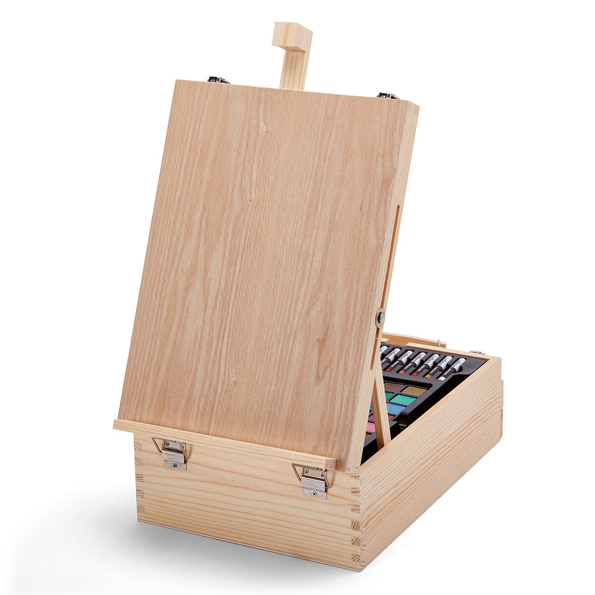 KINGART® Mixed Media Art Set, Table-Top Sketchbox Easel, 105 Pcs.