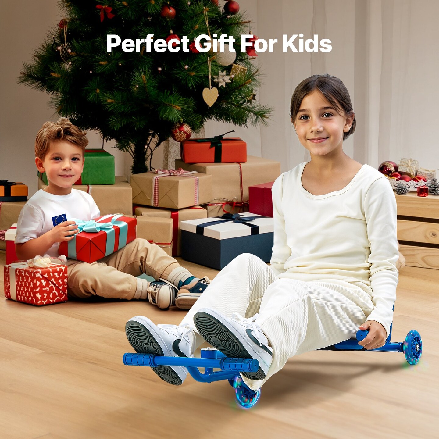 Kids Ride On Scooter Zigzag Motion Swing Car Drifting Toy for Indoor Outdoor Use