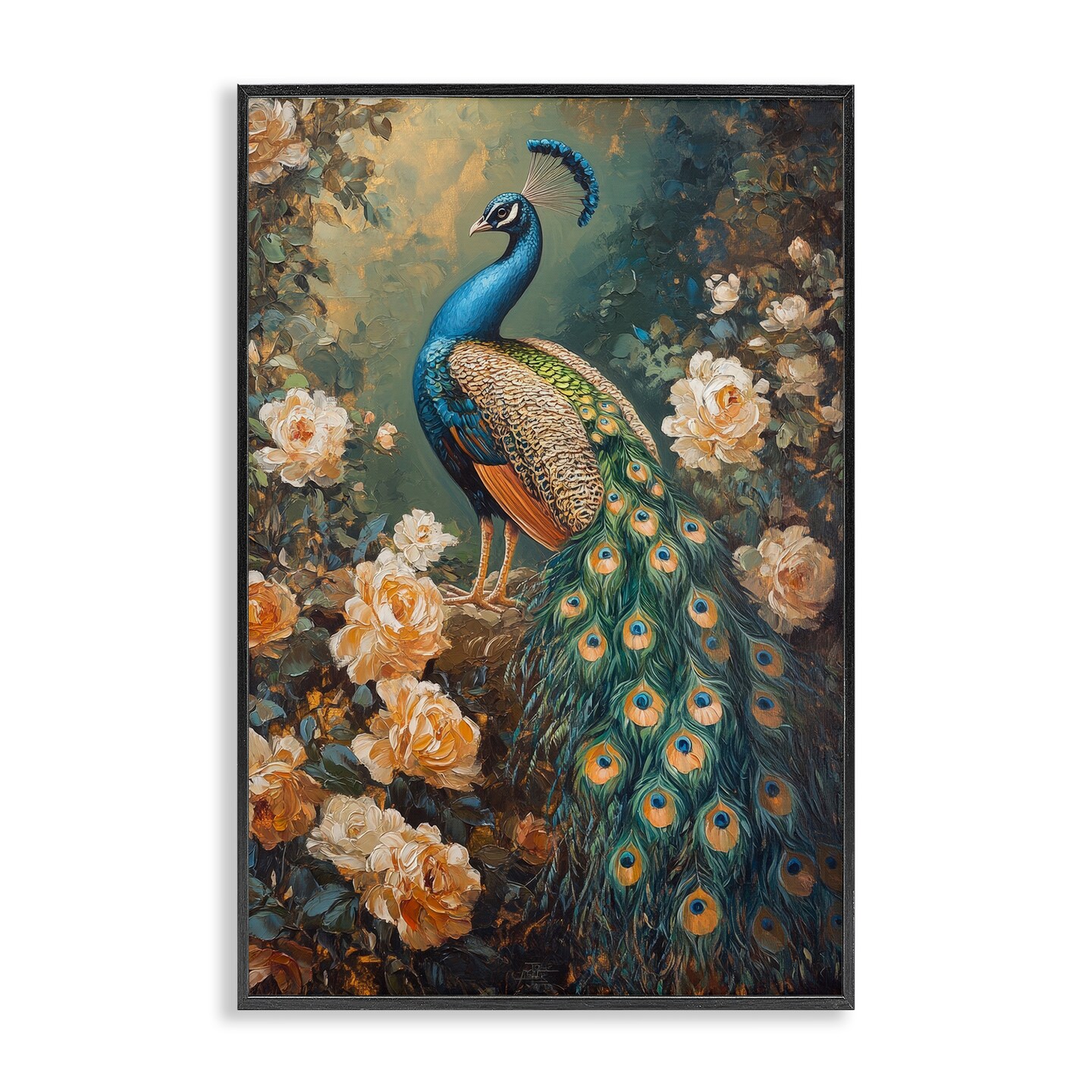 Stupell Industries Blue Morris Inspired Peacock Framed Giclee, design by Petal Prints Design
