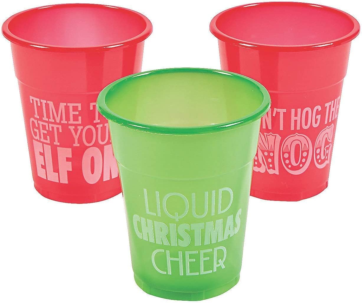 4E’s Novelty 50 Pack 16oz Christmas Cups for Party – Funny Disposable Plastic Holiday Cups with Santa & Humorous Quotes, Christmas Party Cups Bulk for Drinks, Cocoa & Party Favors for Kids & Adults