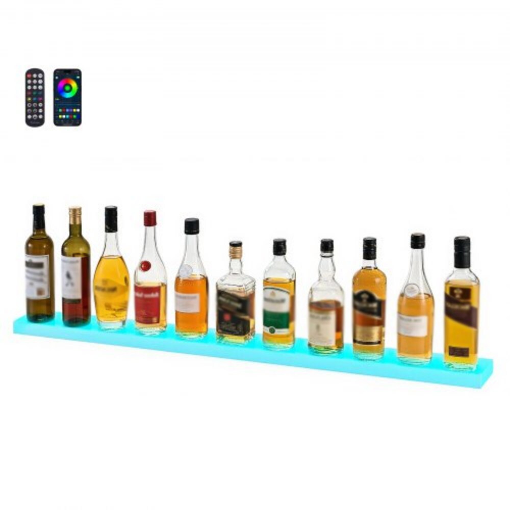 LED Lighted Liquor Bottle Display 1-Tier Whiskey Rack USB App & Remote Control