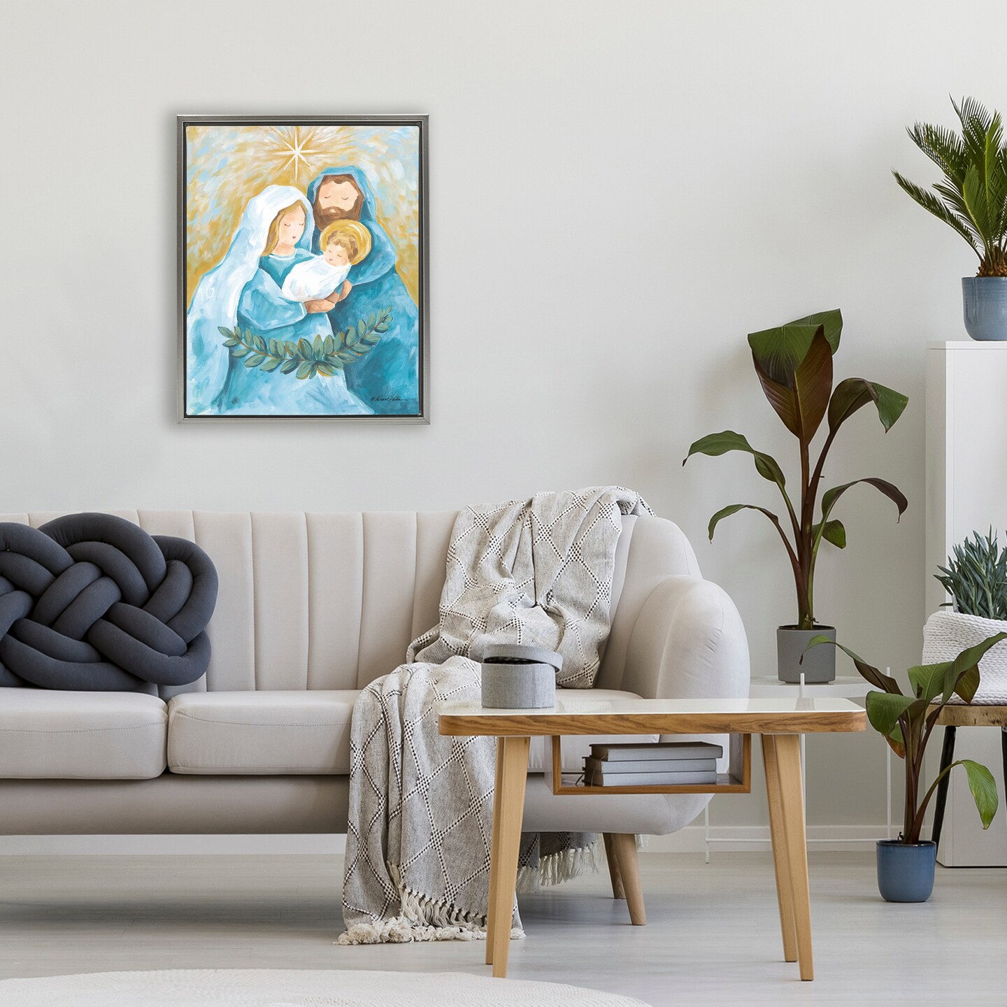 Stupell Industries Holy Nativity Trio with Garland Floating Frame, design by Diane Kater