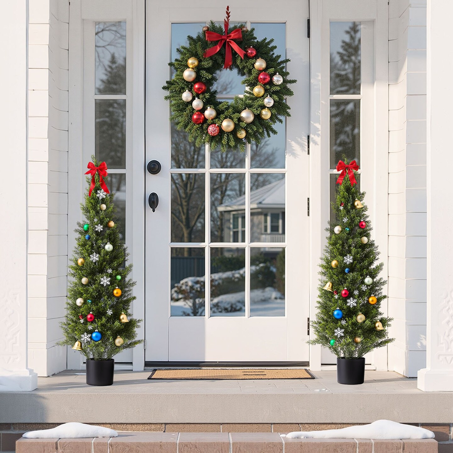 2 Pack Artificial Cedar Topiary Trees Faux Pine Plants for Indoor Outdoor Decor