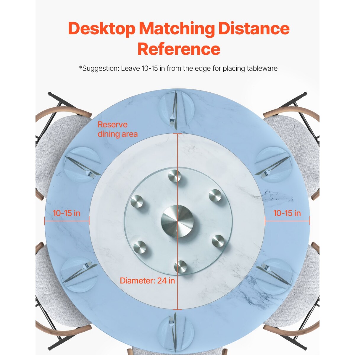 Transparent Tempered Glass Lazy Susan Turntable with Aluminum Base and 360 Degree Rotation