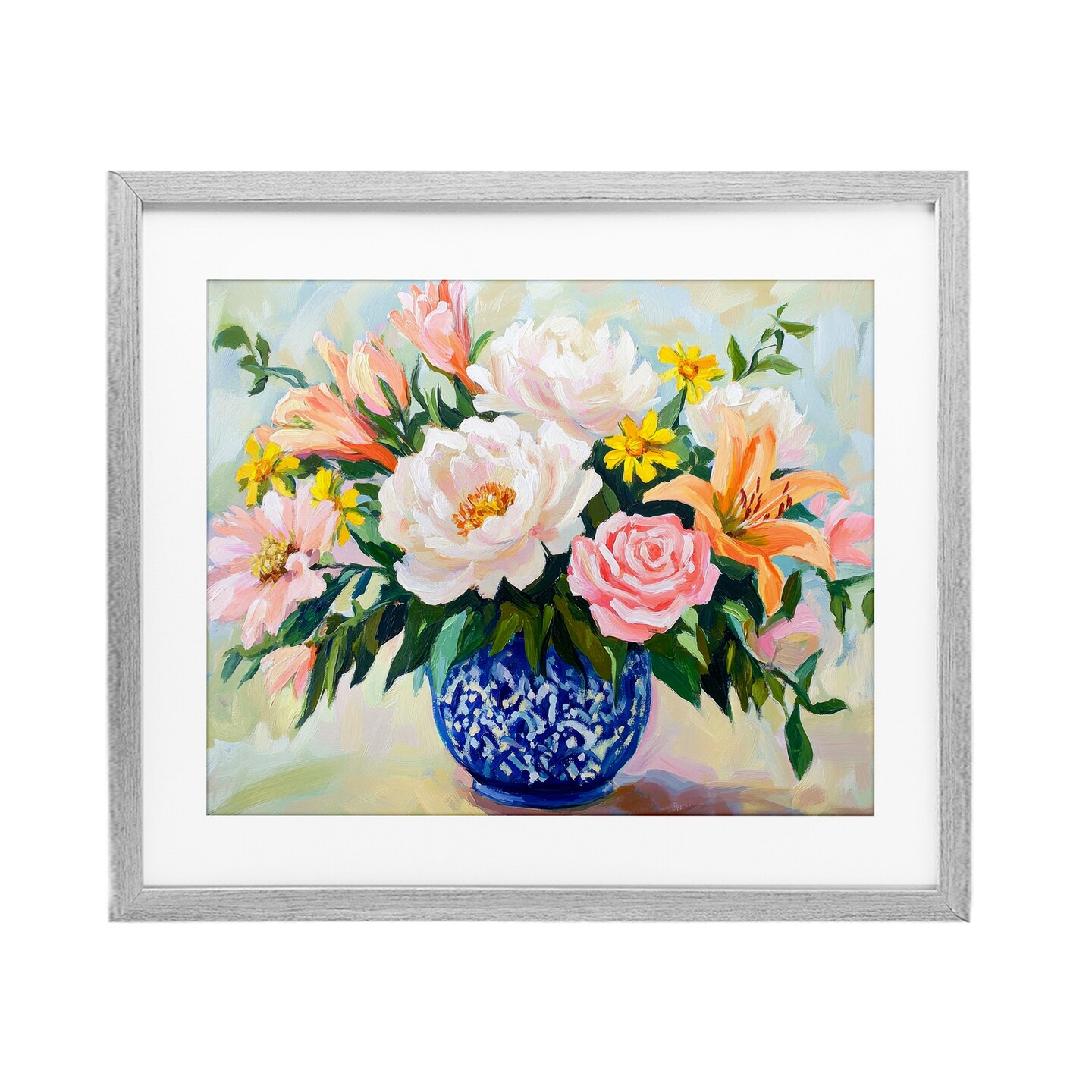 Stupell Industries Indigo Chinoiserie with Assorted Flowers Framed Print Under Glass, design by Petal Prints Design