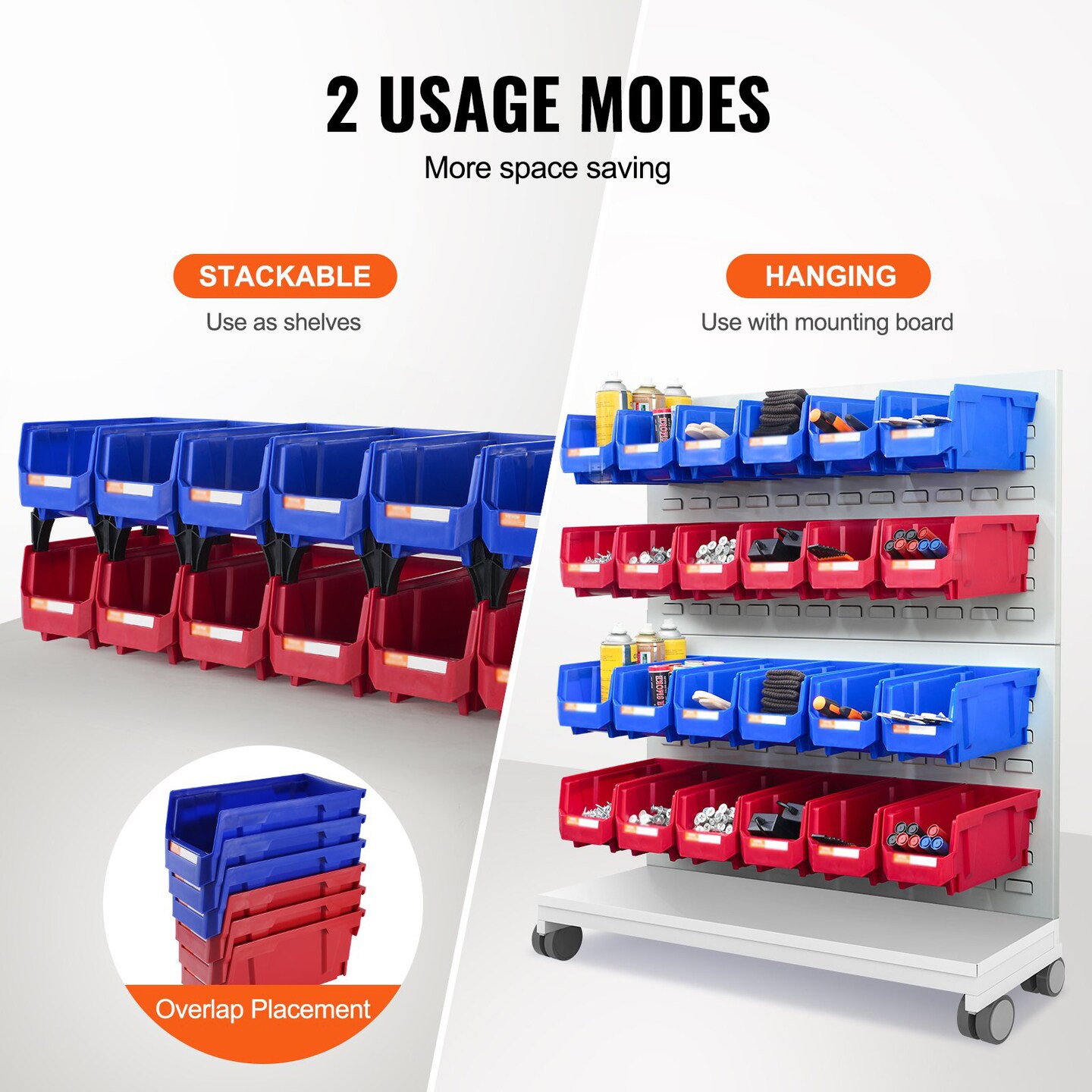 Stackable Plastic Storage Bin Hanging Organizer Blue Red Heavy Duty for Home and Office