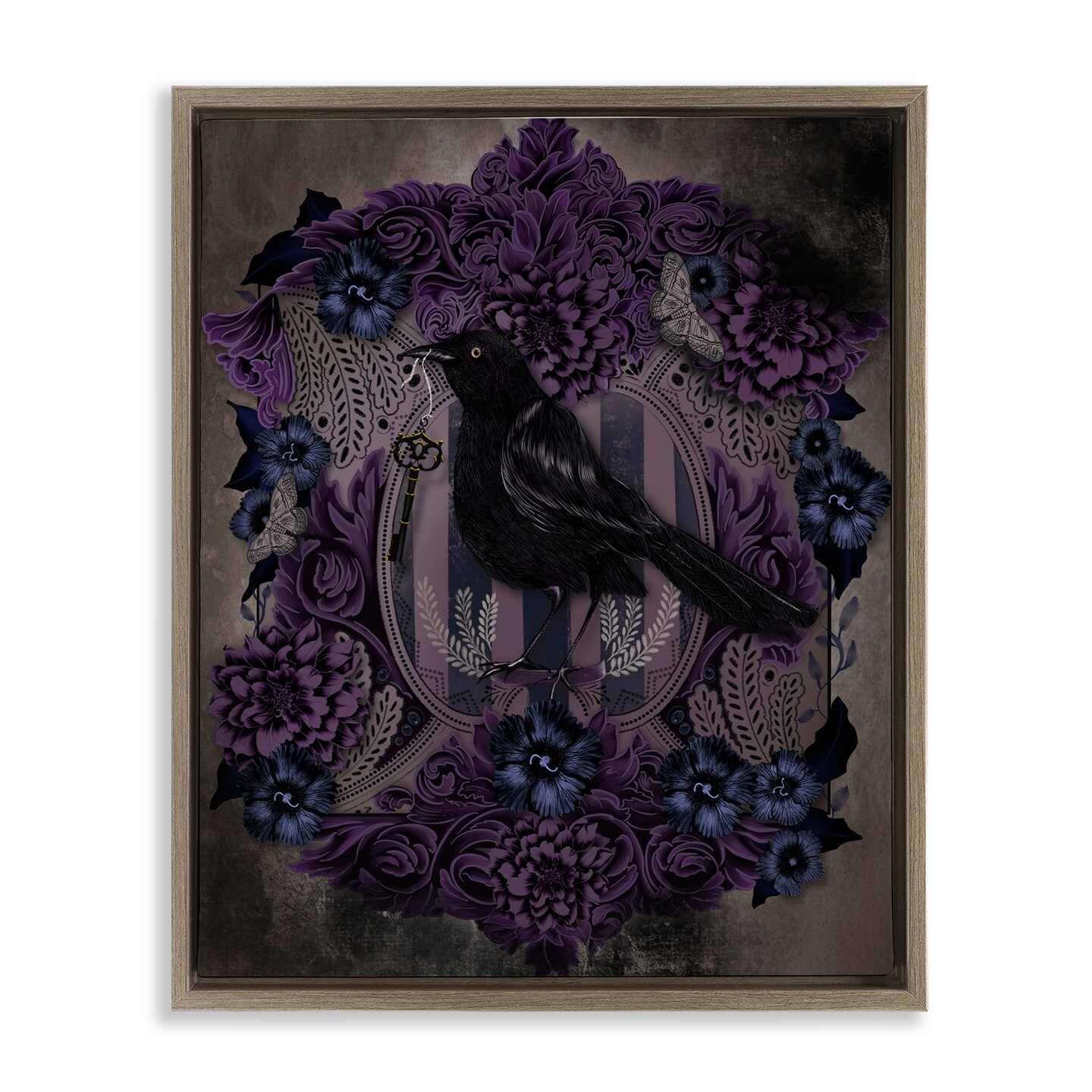 Stupell Industries Raven with Gothic Florals Floating Frame, design by Lori Mosley