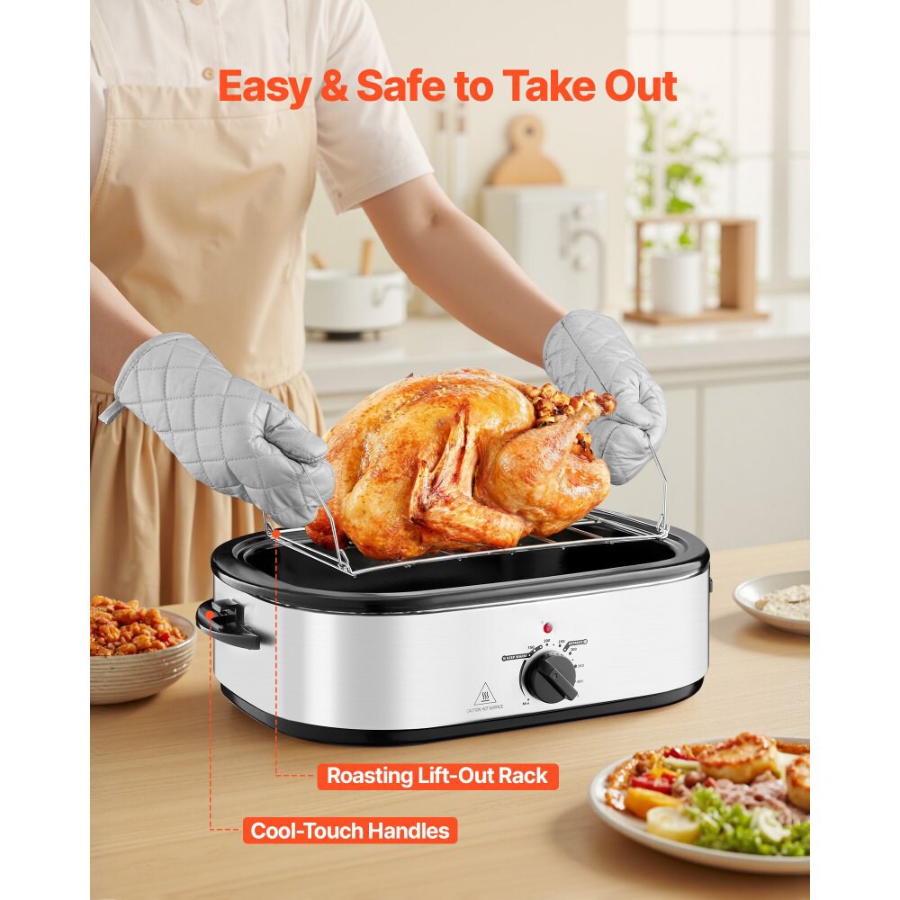 Silver Stainless Steel 18QT Electric Roaster Oven with Self-Basting Lid