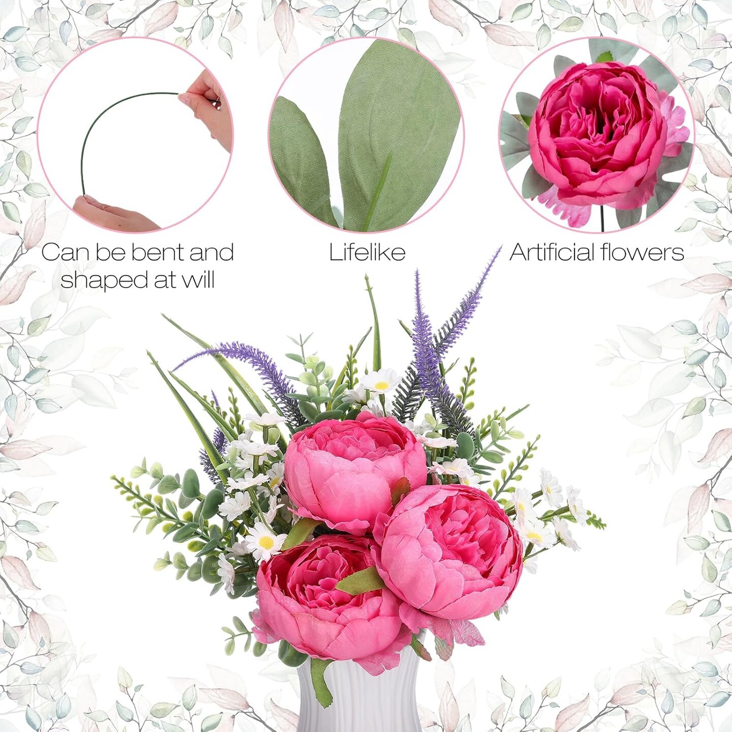 50Pcs Wedding Artificial Peonies 4Inch Fake Silk Peony Faux Peonies Artificial Valentine Flowers Bulk Rose Flowers Heads for Valentine Decoration Vintage Wedding Home Office