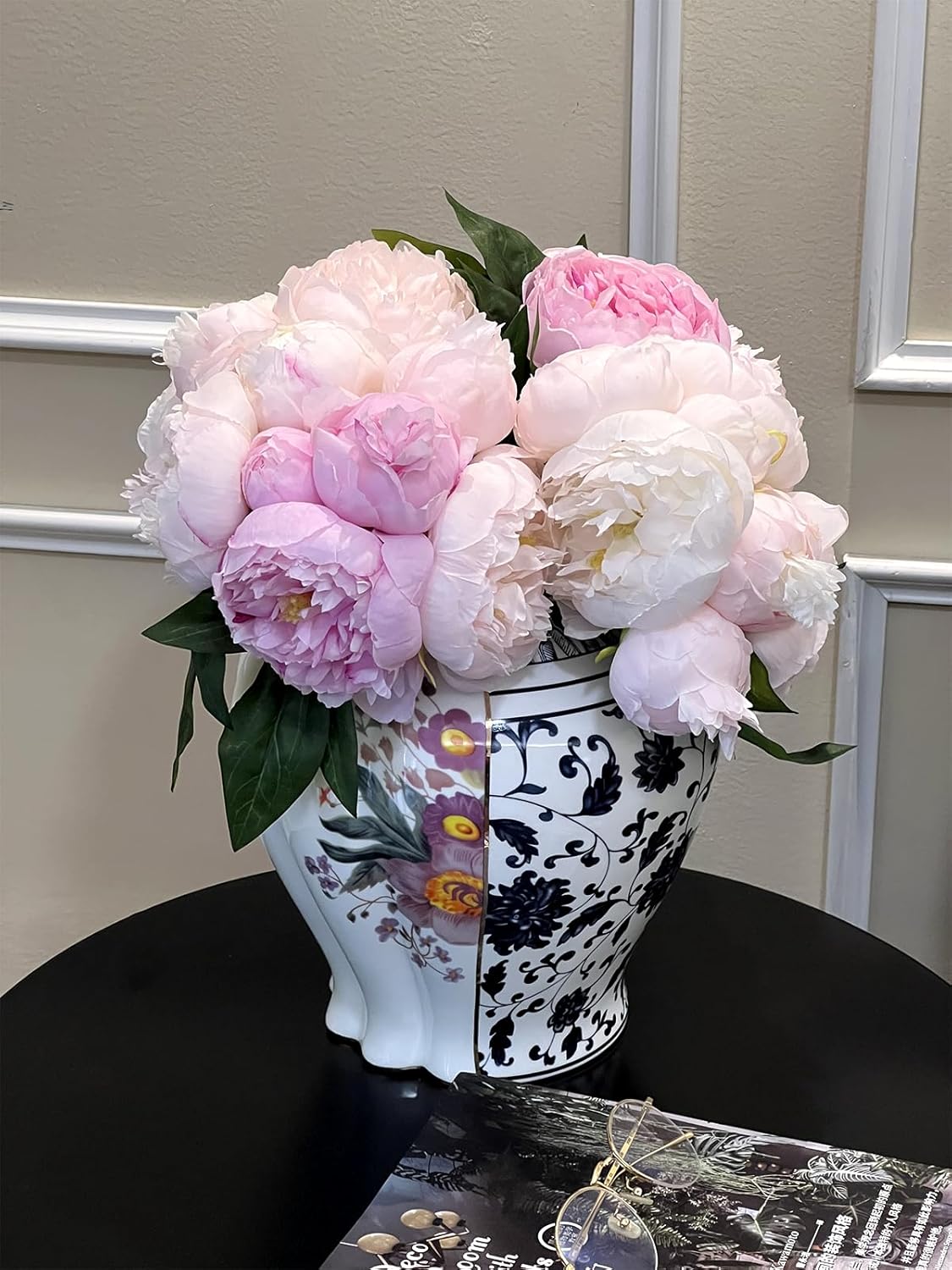 Artificial Flowers, Look Real Light Pink Peonies for Wedding, Pink Silk Peony Bouquet for Home Decor, Faux Peony Flowers Box