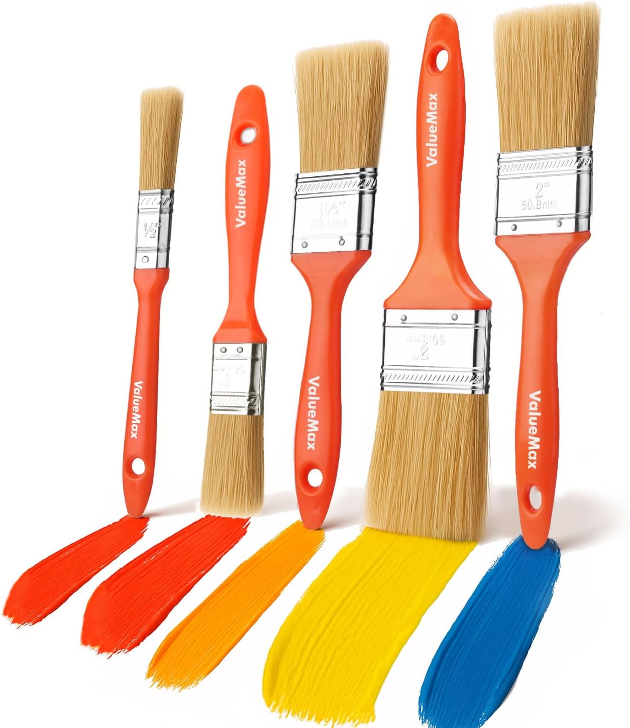 Paint Brushes 5-Pack, Paint Brush Set with 4 Sizes, Professional Wall Brush, Flat Small Paintbrushes with Comfortable Handle