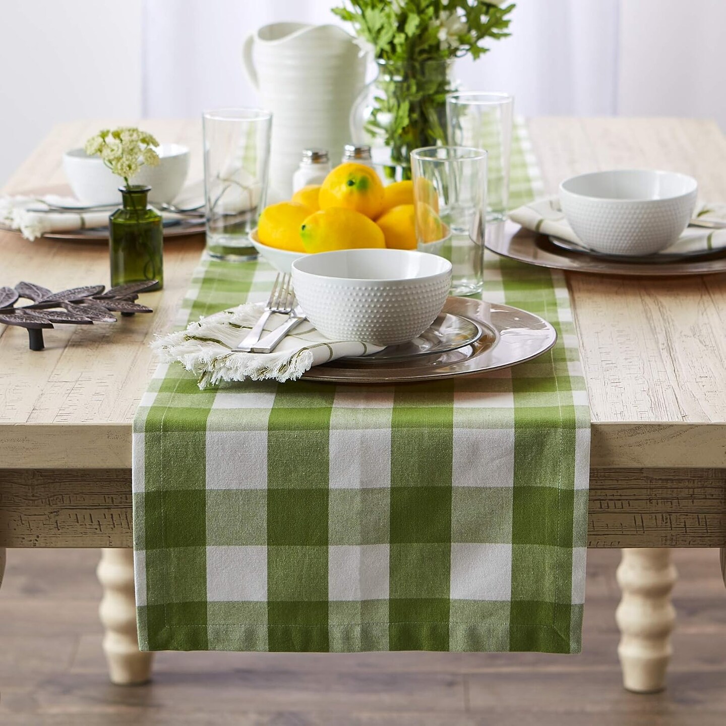 Buffalo Check Collection, Classic Farmhouse Table Runner, 14x72, Antique Green