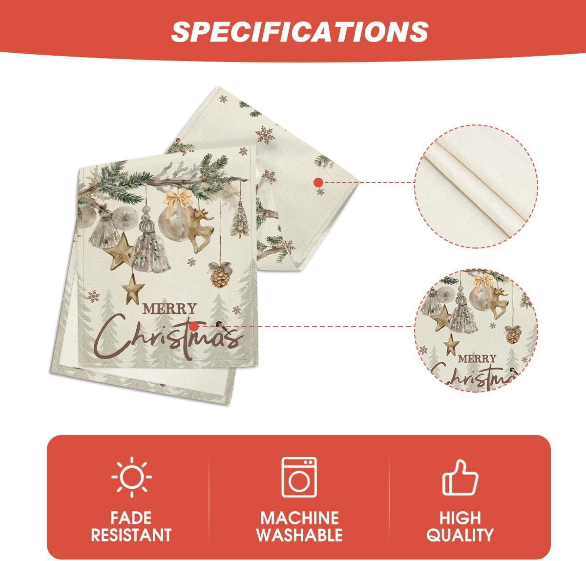 Xmas Pine Ornament Snowflake Merry Christmas Table Runner, Seasonal Winter Kitchen Dining Table Decoration for Home Party Decor 13x72 Inch