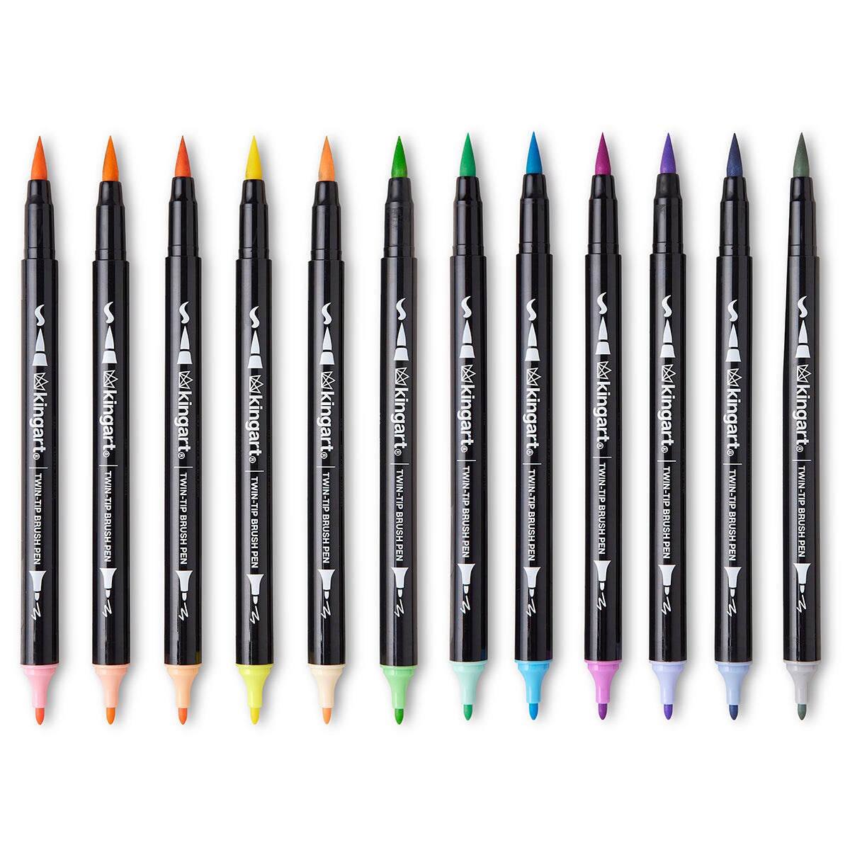 KINGART&#xAE; PRO Twin-Tip&#x2122; Brush Pens, 12 PASTEL Colors