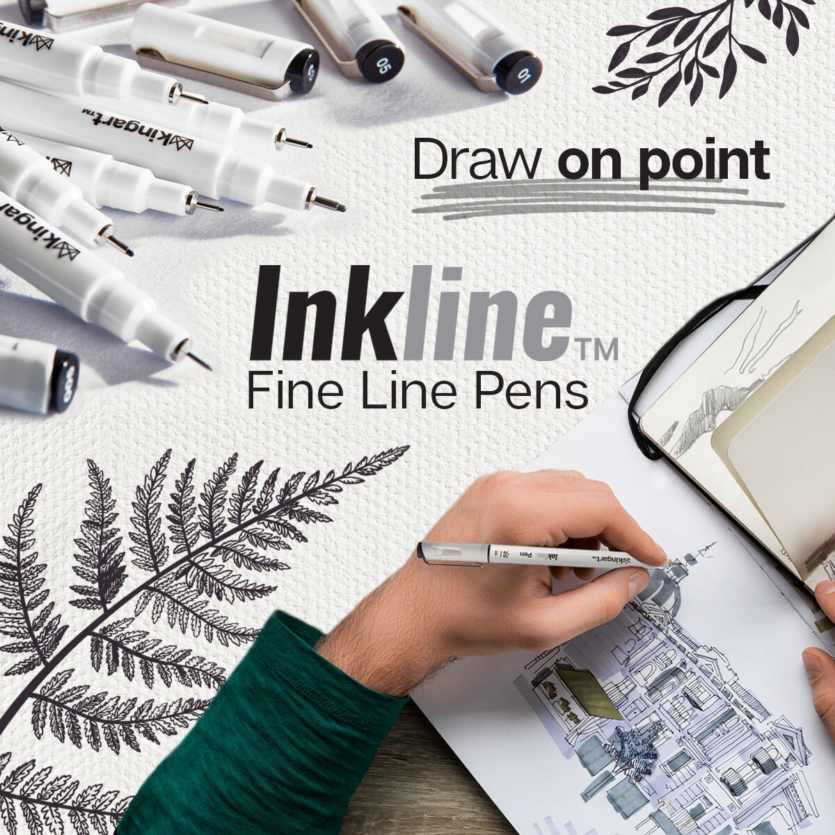 KINGART&#xAE; Inkline&#x2122; Fine Line Art &#x26; Graphic Pens, Archival Black Japanese Ink, Set of 10 Assorted Nibs