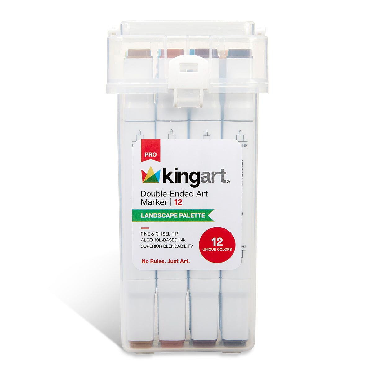 KINGART&#xAE; PRO Double-Ended Art Alcohol Markers, 12 Landscape Palette Colors with Both Fine &#x26; Chisel Tips and Superior Blendability