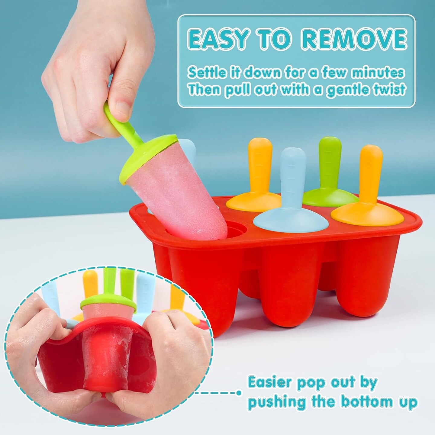 Silicone Popsicles Molds for Toddlers, 6-Cavity Non-BPA Premium Silicone Small Popsicle Molds, Ice Pop Mold with 6 Colorful Reusable Sticks for Kids (Red)