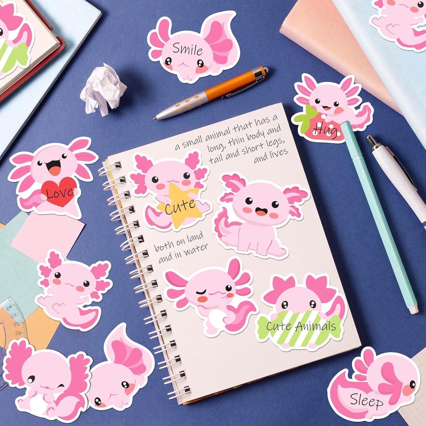30 Pack Cute Axolotl Sticky Notes, Mexican Walking Fish Shaped Self Sticky Notepads Animal Writing Memo Pads Teacher Appreciation Gift Back to School Office Supplies Birthday Party Favors